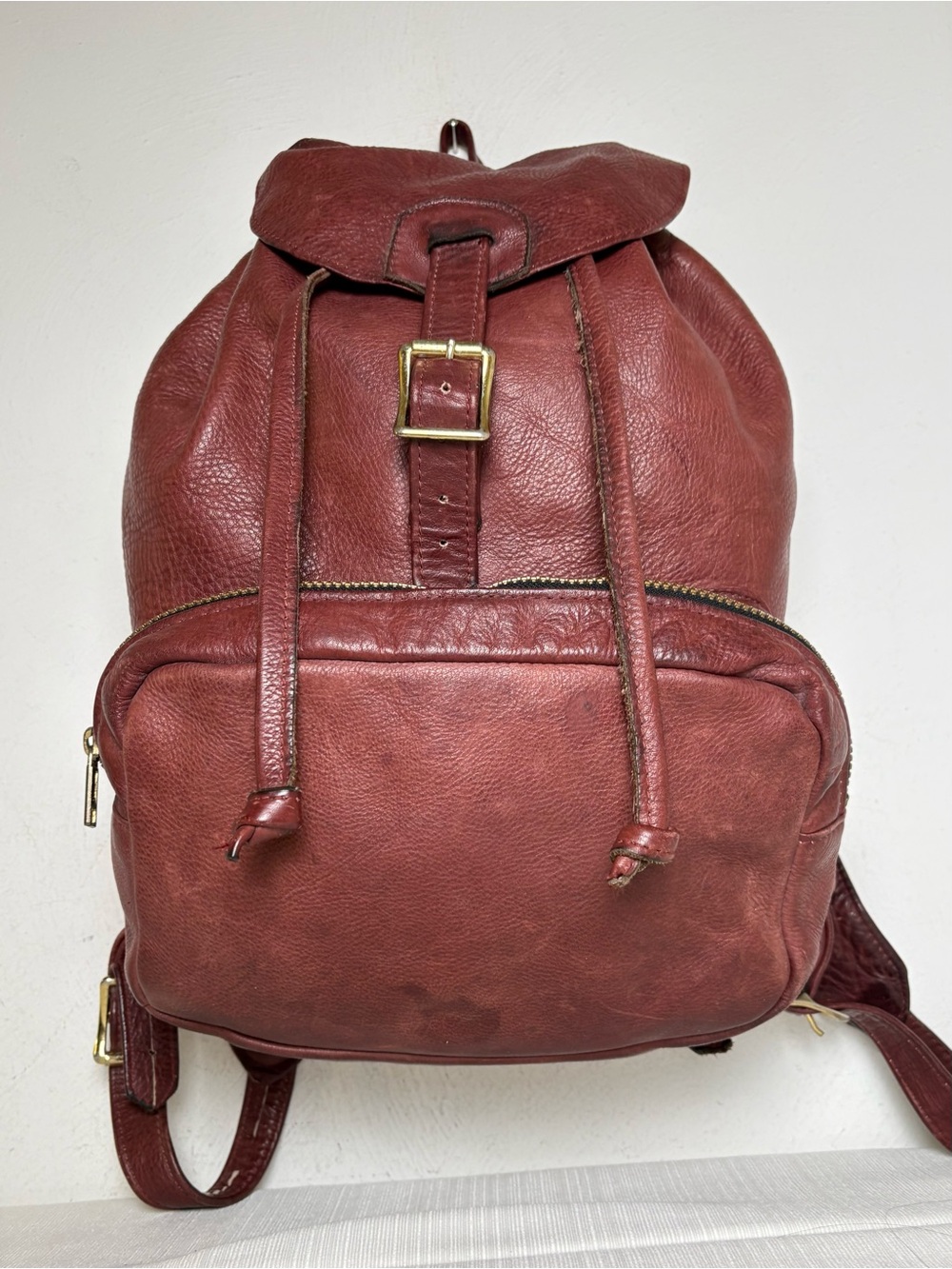The Original Leather Line Vintage 90s Handmade Burgundy Large Backpack